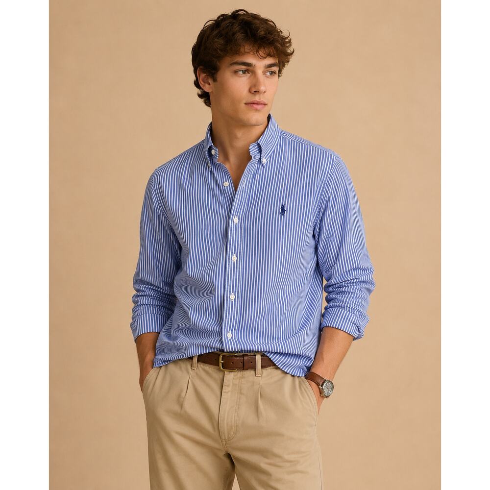 Ralph Lauren Blue Striped Pony Button Down Shirt XL Classic Oxford Cotton